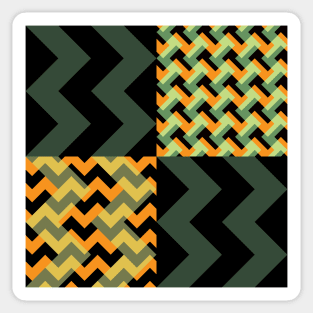 'Ziggy' - in Orange, Lime & Pastel Greens, Mustard & Buttercup Yellows on a Black and Khaki base Sticker